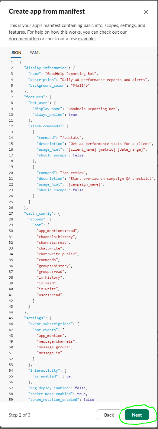 Manifest JSON pasted