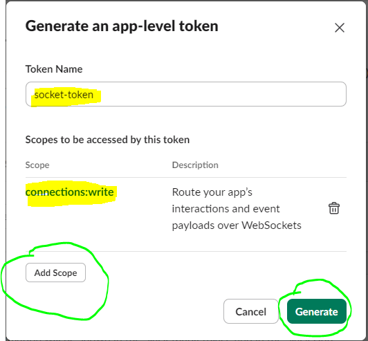 Generate token dialog
